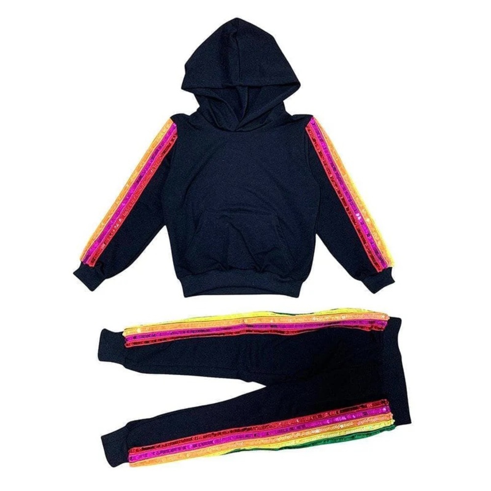 Lola + the boys Women’s Sequin Rainbow Hoodie Track Set - S